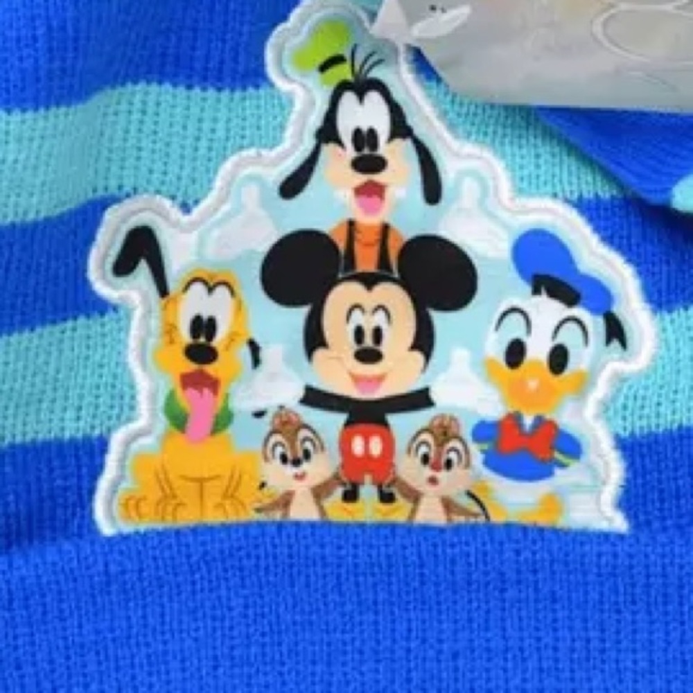 Disney Mickey & Friends Blue Stripes Hat and Mitten Winter Set UEC